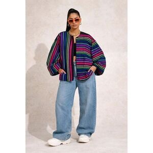 Vtg Multicolor Ribbon Black Cotton Medium Puffed Sleeve Tachi Castillo Mexico Bo